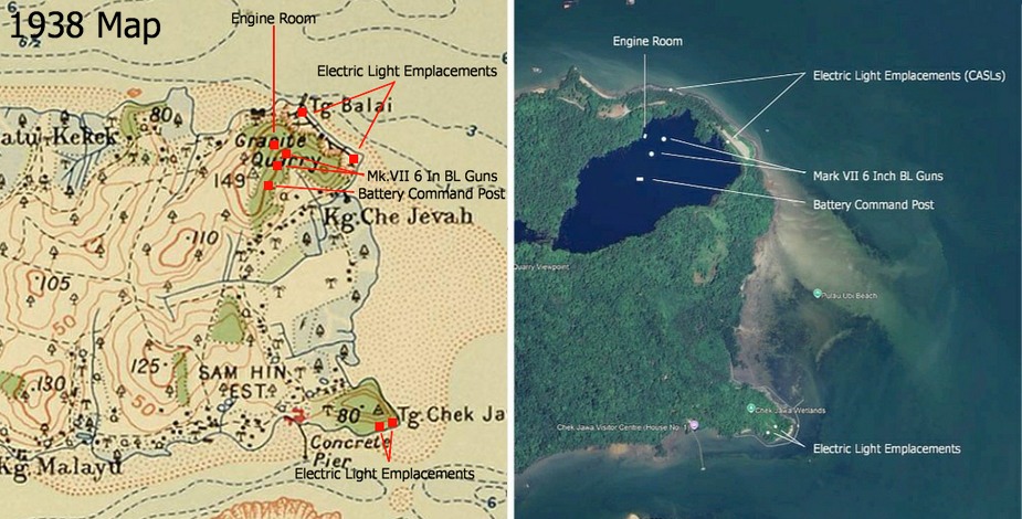 Map showing locations for gun battery