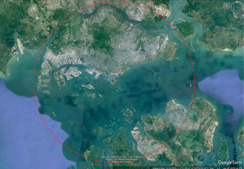 The range og Connaught guns encompassing the whole of Singapore